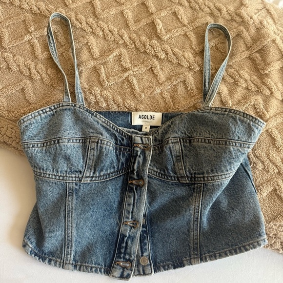Agolde Denim Crop Top with Button Detail - Picture 1 of 4